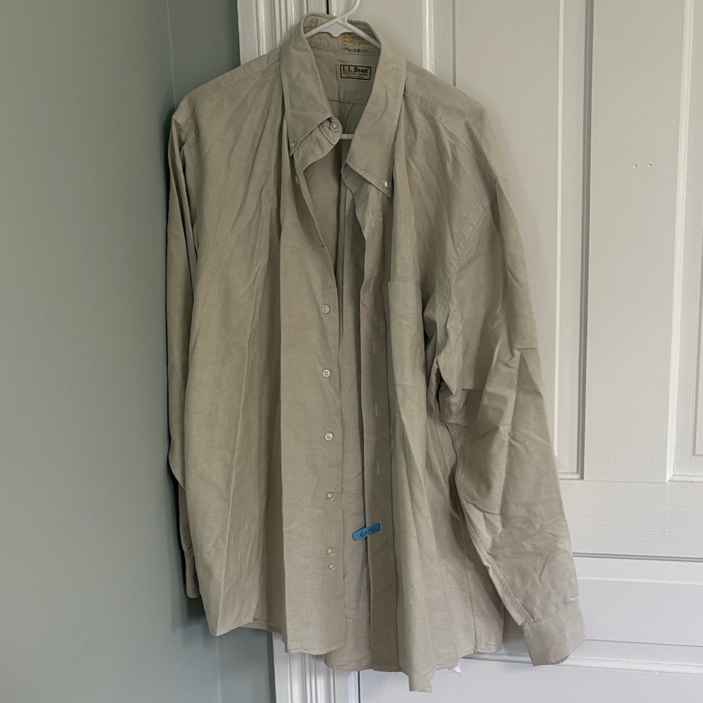 Vintage 1980s LL Bean‎ Tan Beige Button-Up Shirt 100% cotton Size 18-36